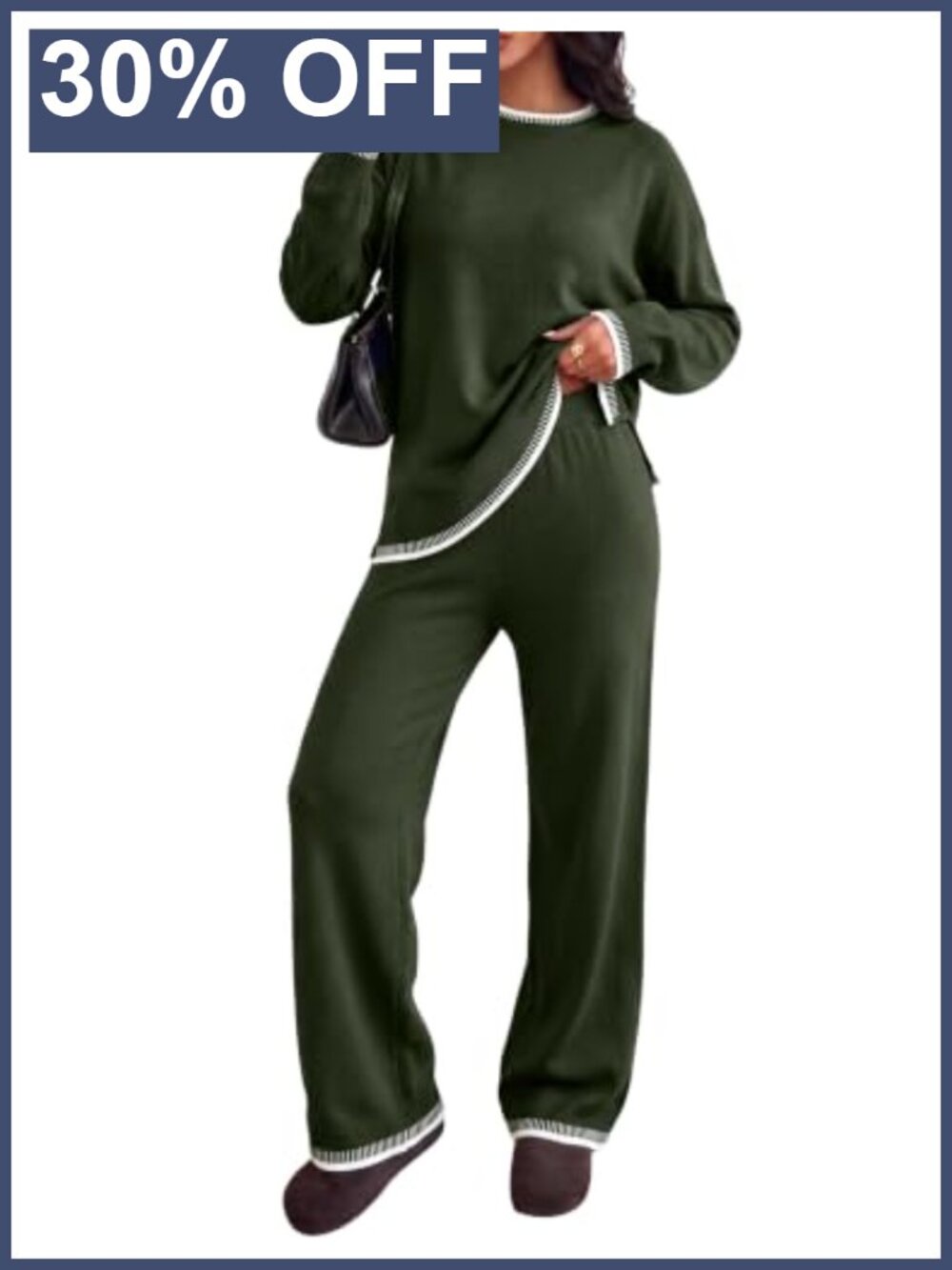 2 Piece Knit Sweater Set Wide Leg Pants Lounge Tracksuit Pullover Top